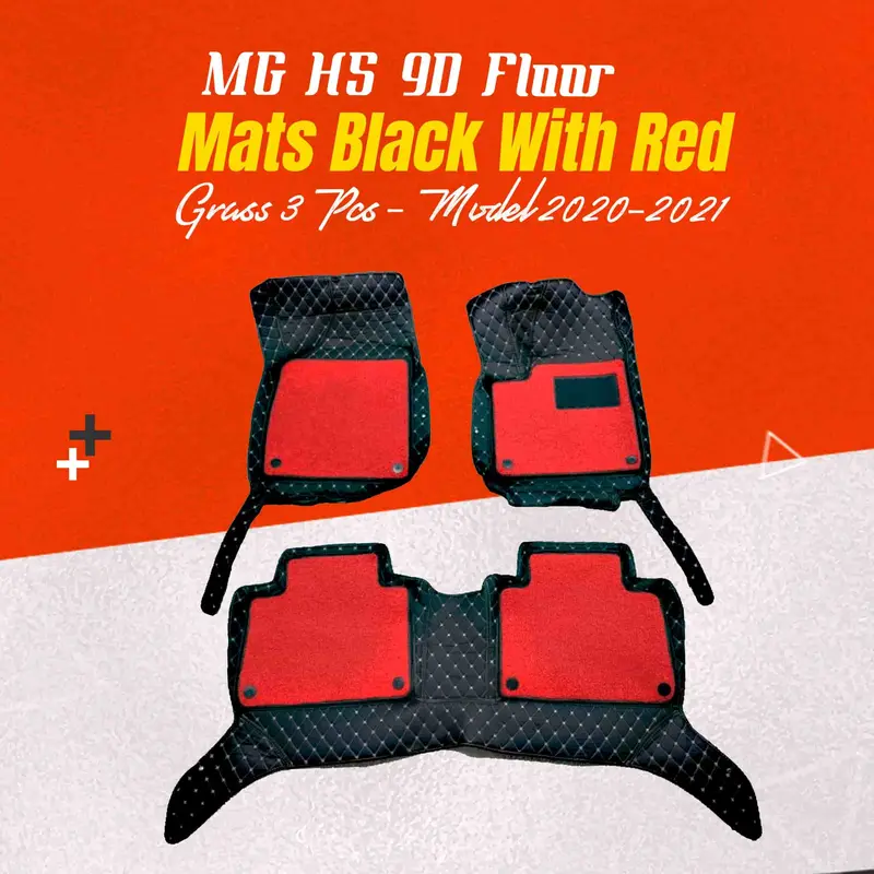 Mg Hs 9D Floor Mats Mix Thread Grass 3 Pcs 2020 - 2025 - Black With Red 1