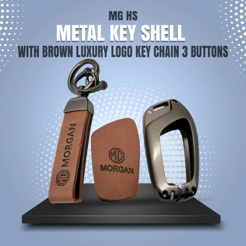 Mg Hs Metal Key Shell Case Cover Brown With Logo 3 Buttons 2020 - 2025 - Key Chain - Replacement Casing 1