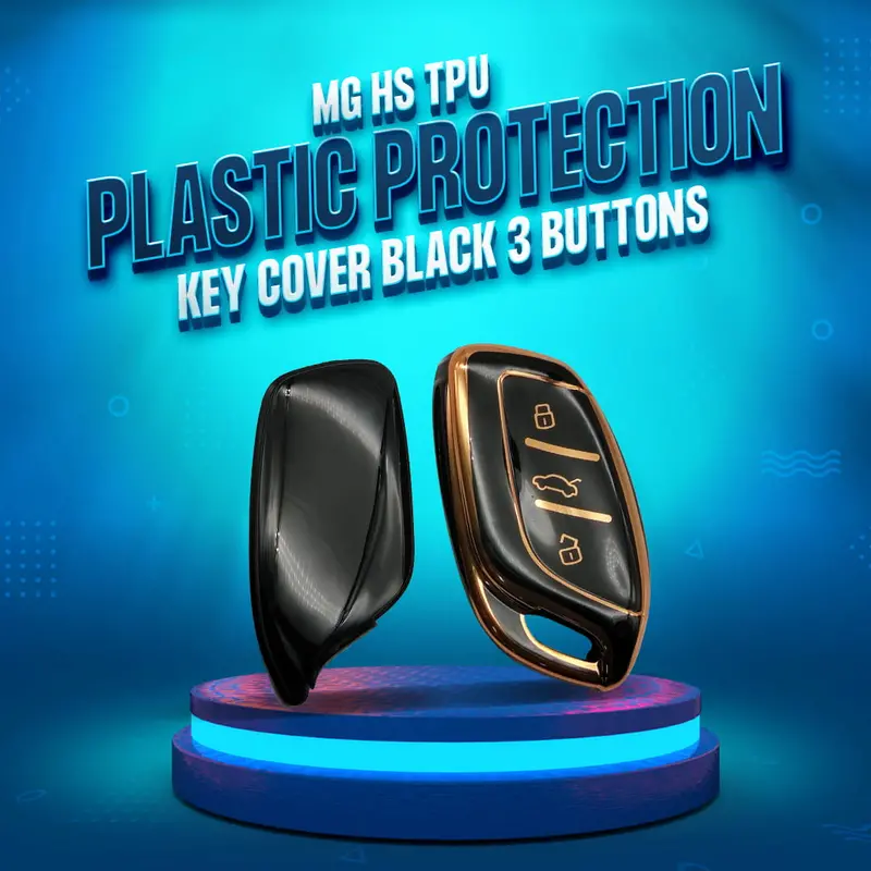 Mg Hs Tpu Plastic Key Cover Black With Golden 3 Buttons 2018 - 2025 1