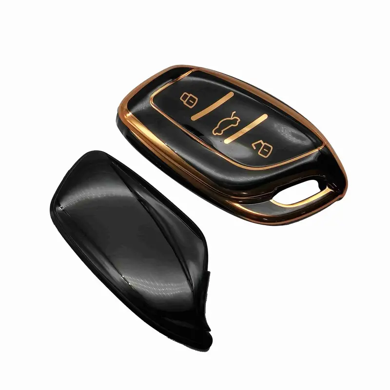 Mg Hs Tpu Plastic Key Cover Black With Golden 3 Buttons 2018 - 2025 2