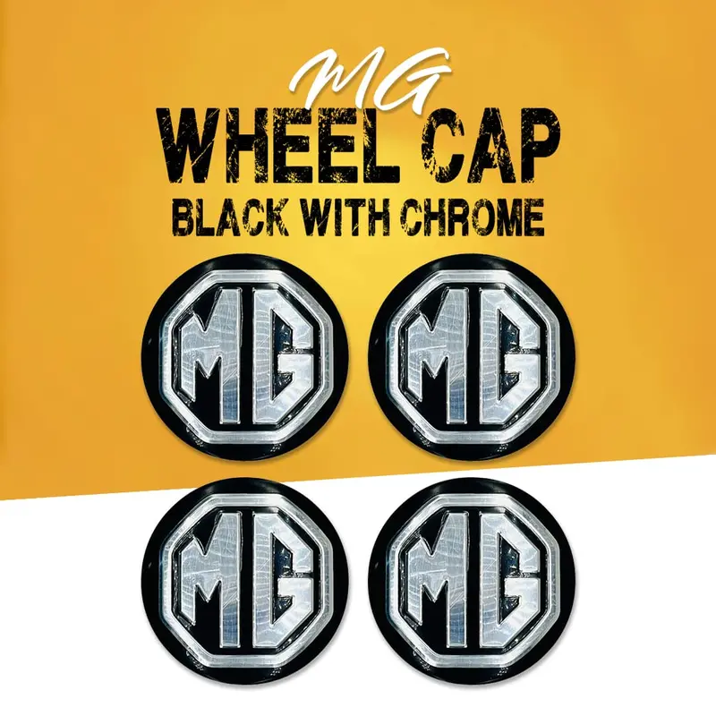 Mg Logo Wheel Cap Black With Chrome Center Hub Badge Sticker - 4 Pcs 1