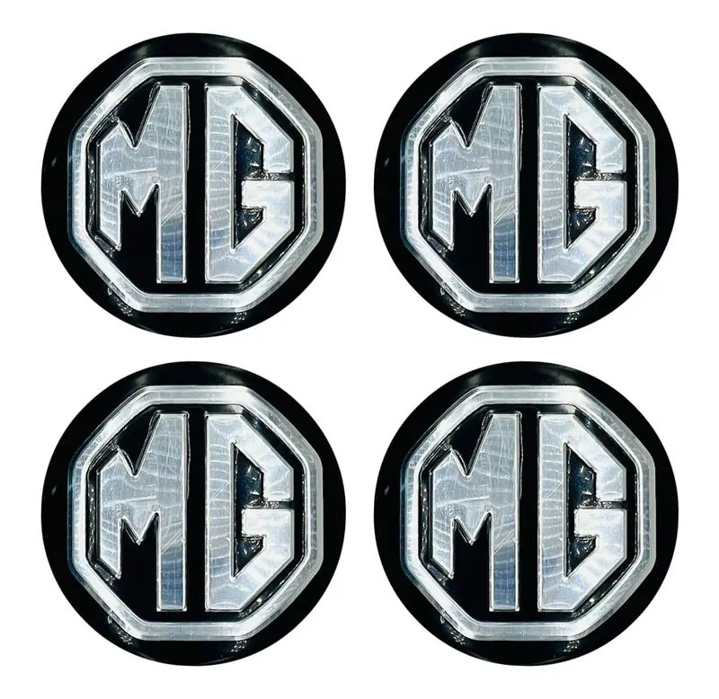 Mg Logo Wheel Cap Black With Chrome Center Hub Badge Sticker - 4 Pcs 2