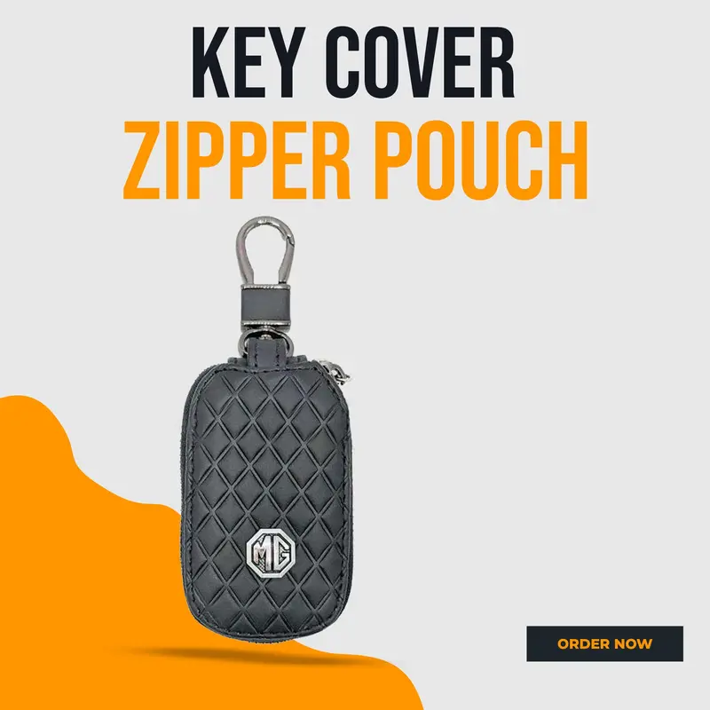 Mg Soft Zipper Leather Key Cover Pouch Black With Keychain Ring 1