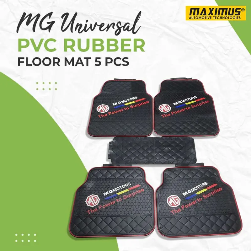 Mg Universal Pvc Rubber Floor Mat Black Red Mix Design 5 Pcs - Foot Mat For Car 1