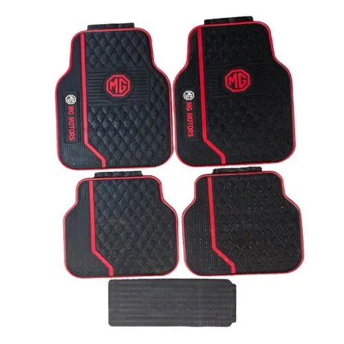 Mg Universal Pvc Rubber Floor Mat Black Red Mix Design 5 Pcs - Foot Mat For Car 2
