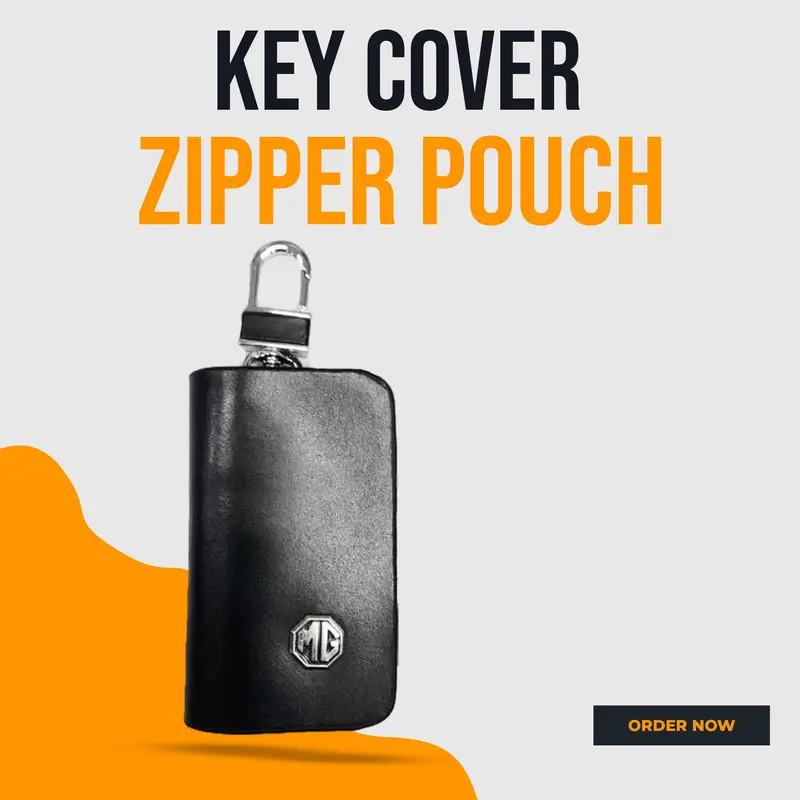 Mg Zipper Glossy Leather Key Cover Pouch Black With Keychain Ring 1