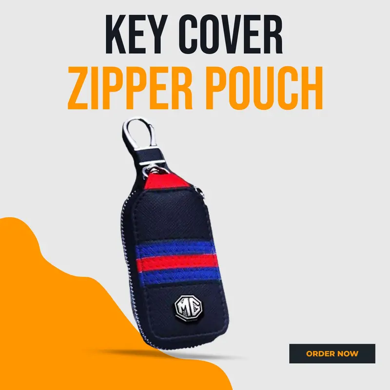 Mg Zipper Jeans Key Cover Pouch Black With Red Blue Strip Keychain - Ring 1