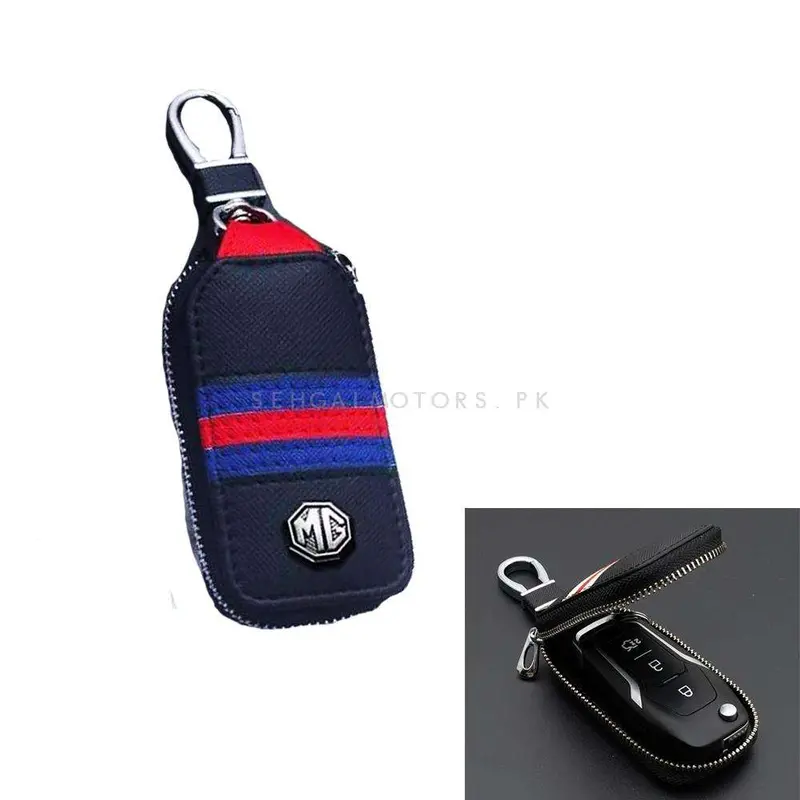 Mg Zipper Jeans Key Cover Pouch Black With Red Blue Strip Keychain - Ring 2