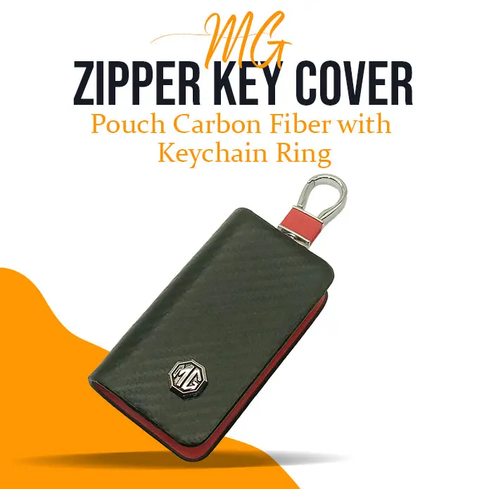 Mg Zipper Key Cover Pouch Carbon Fiber With Keychain Ring 1