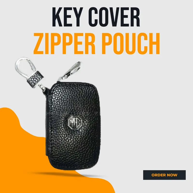 Mg Zipper Matte Leather Key Cover Pouch Black With Keychain Ring 1