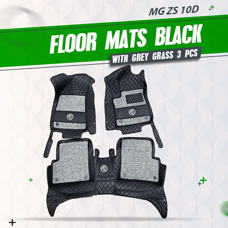Mg Zs 10D Floor Mats Black With Grey Grass 2020 - 2025 - Mix Thread 3 Pcs 1