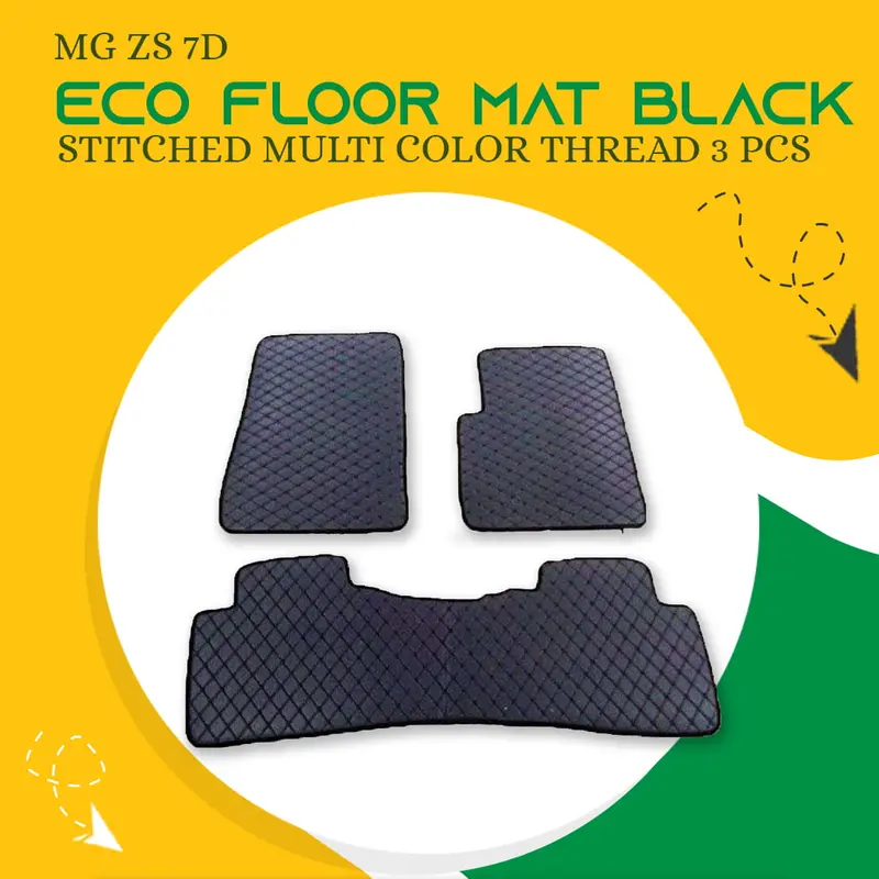 Mg Zs 7D Eco Floor Mats Black 2020 - 2025 - Stitched Multicolor Thread 3 Pcs 1