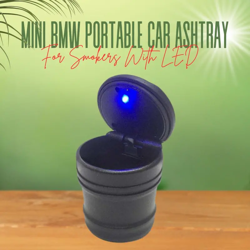 Mini Bmw Portable Car Ashtray For Smokers With Led - Auto Cigarette Cup Holder Ash Tray | Smoke Holder Black Trash Bin 1