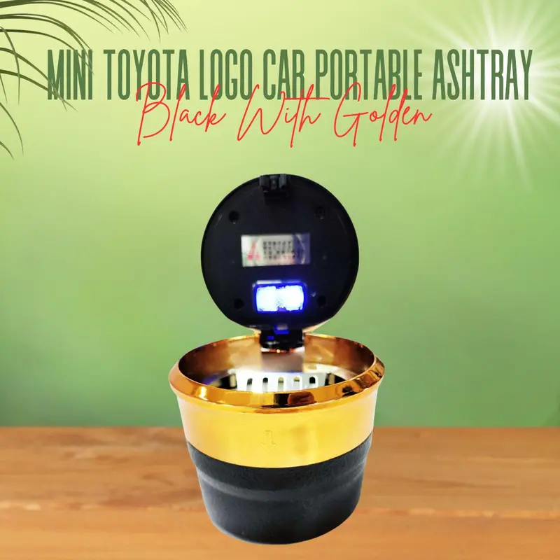 Mini Toyota Logo Car Portable Ashtray Black With Golden 1