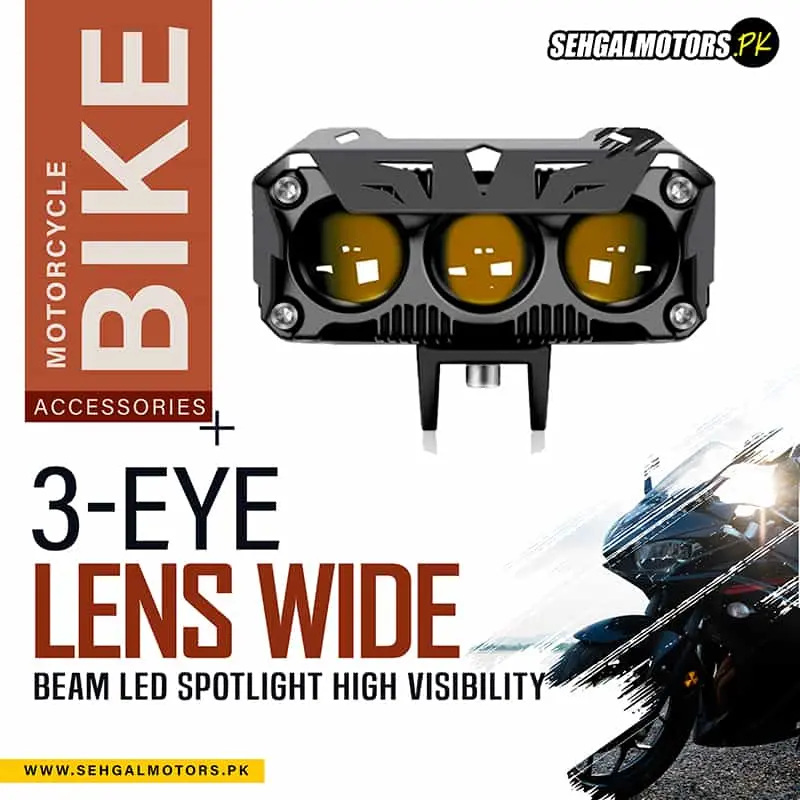 Motorcycle Bike 3-Eye Lens Wide-Beam Led Spotlight – High Visibility - High Fog Light 1