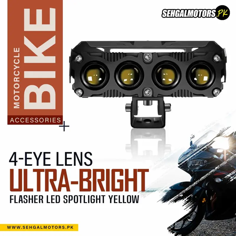 Motorcycle Bike 4-Eye Lens Ultra-Bright Flasher Led Spotlight Yellow - Maximum Coverage 1