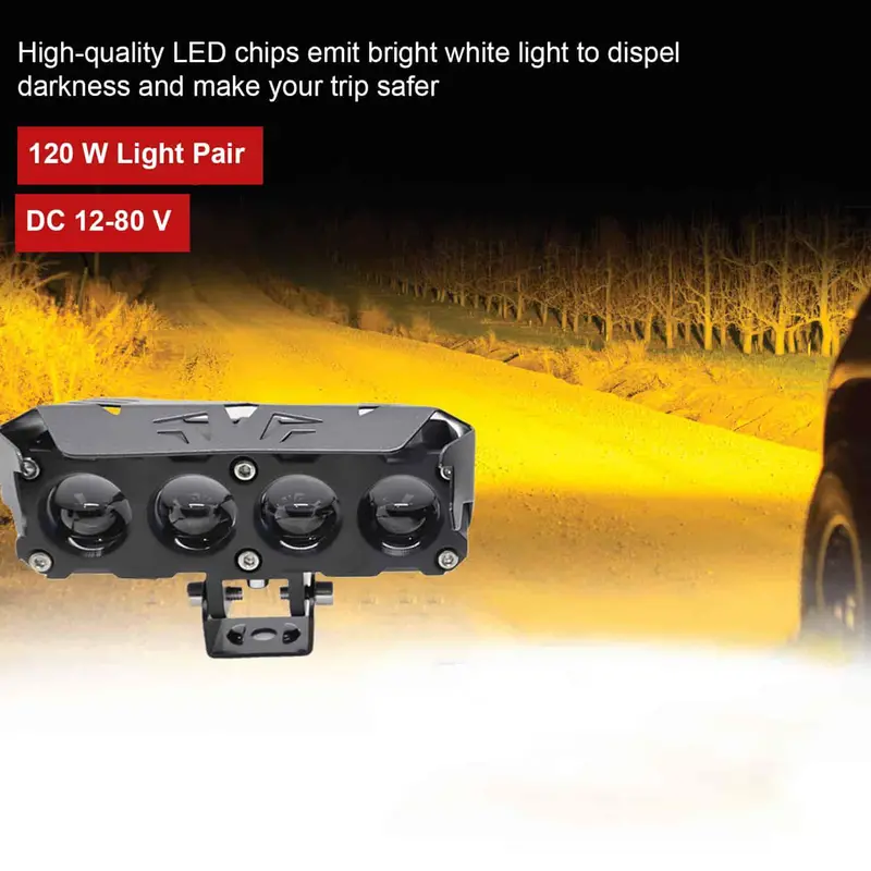 Motorcycle Bike 4-Eye Lens Ultra-Bright Flasher Led Spotlight Yellow - Maximum Coverage 2