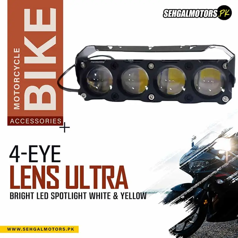 Motorcycle Bike 4-Eye Lens Ultra-Bright Led Spotlight White & Yellow 1