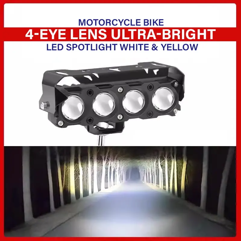 Motorcycle Bike 4-Eye Lens Ultra-Bright Led Spotlight White & Yellow 2