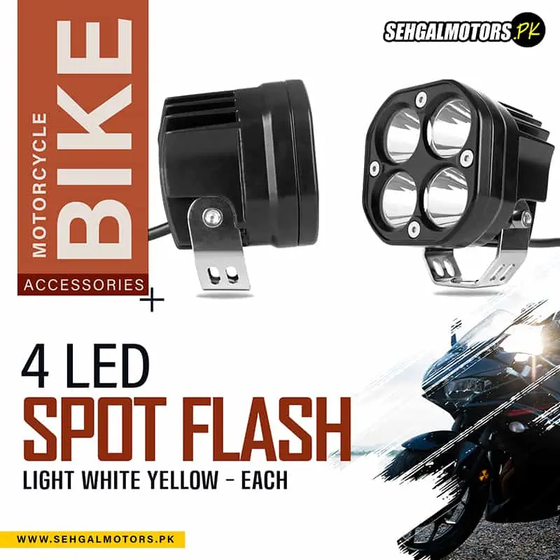 Motorcycle Bike 4 Led Spot Flash Light White Yellow - Each 1