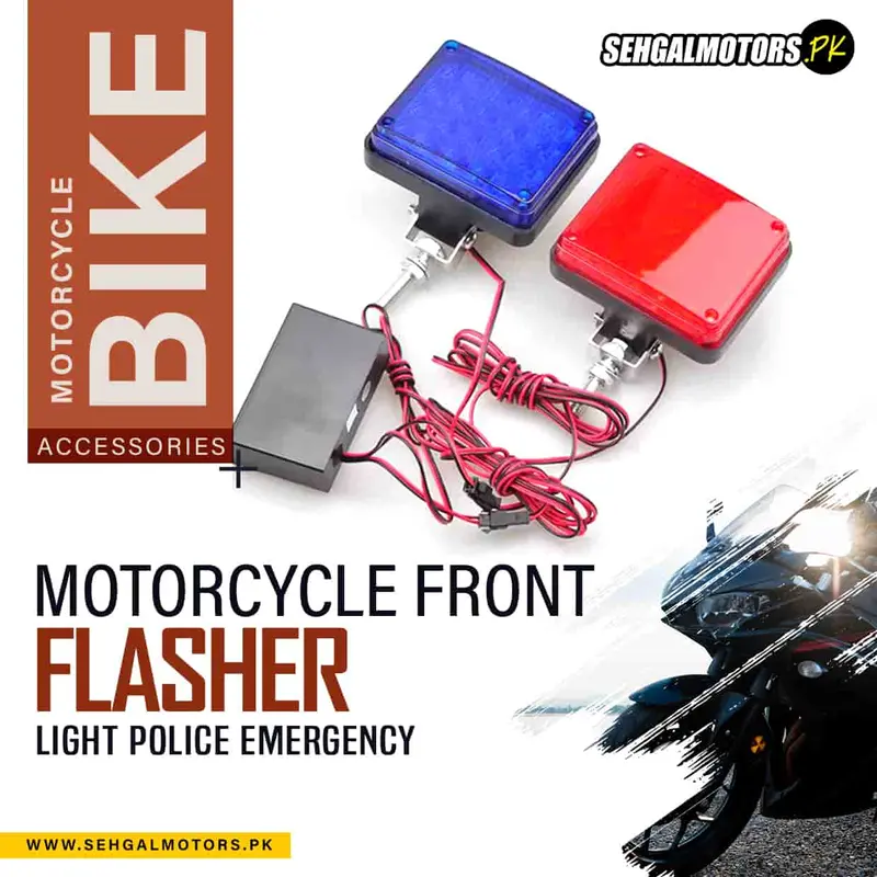 Motorcycle Front Police Emergency Flasher Light With Kit Red & Blue 1