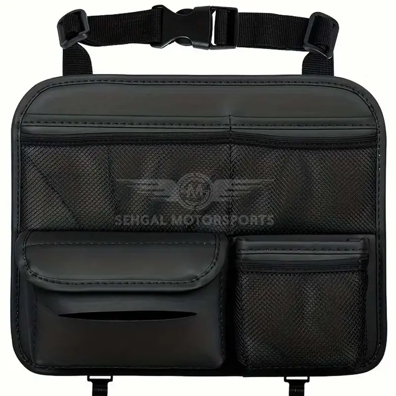 Motorsports Car Seat Back Hanging Leather Seat Organizer & Tissue Box Storage 2