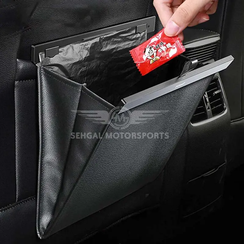 Motorsports Car Seat Back Magnetic Pocket / Trash Basket (Black) 1