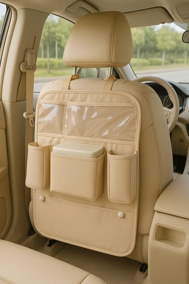 Motorsports Medium Sized Leather Back Seat Organizer With Extra Plastic Pocket 2