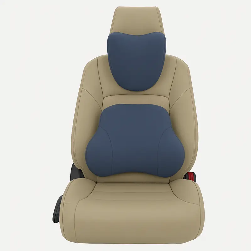Motorsports Smooth Memory Foam Car Seat Cushion Set (Headrest + Backrest) Blue Grey 2