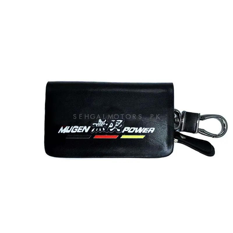 Mugen Power Zipper Glossy Leather Key Cover Pouch Black With Keychain Ring 2