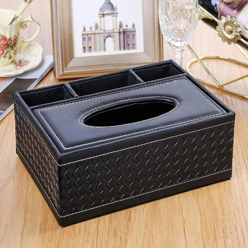 Multifunctional Car Leather Tissue Box Bottega Veneta Design 9Cm Black 2