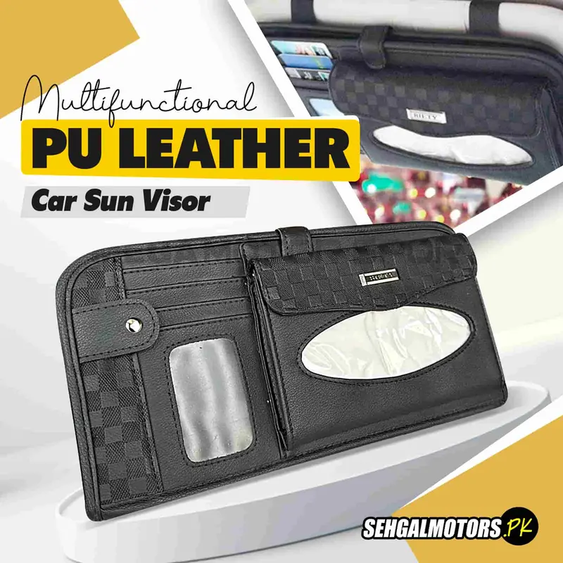 Multifunctional Pu Leather Car Sun Visor / Sunshade Tissue Holder- Black 1