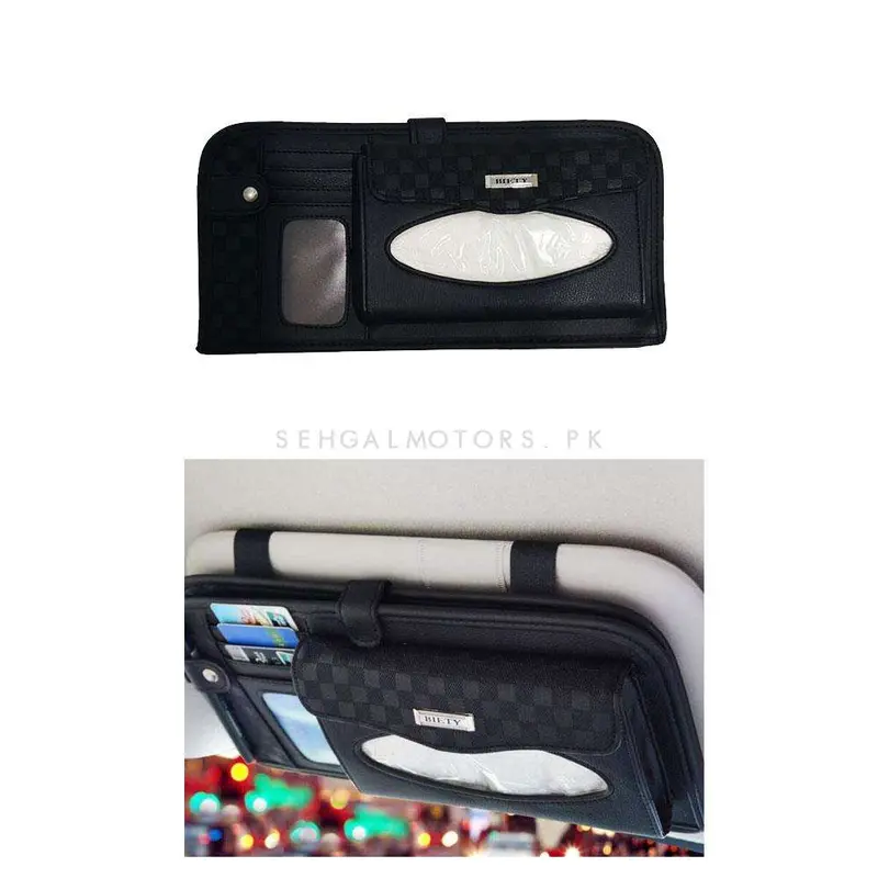 Multifunctional Pu Leather Car Sun Visor / Sunshade Tissue Holder- Black 2