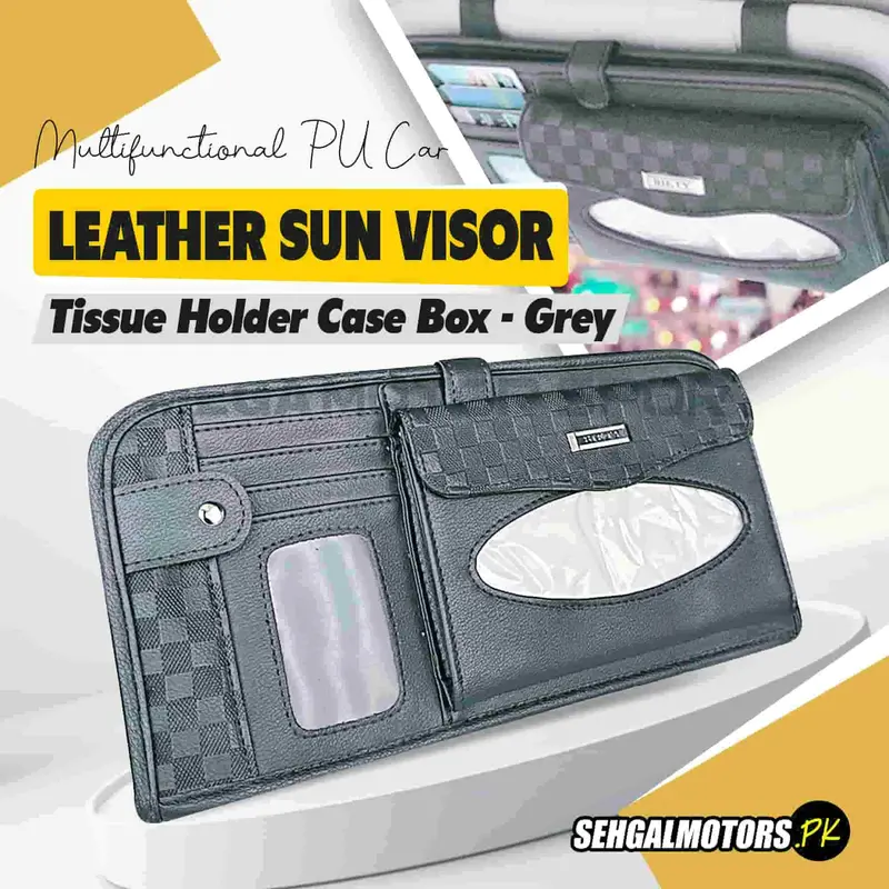 Multifunctional Pu Leather Car Sun Visor / Sunshade Tissue Holder Case Box - Grey 1