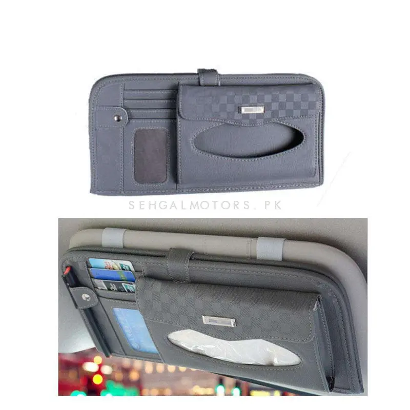 Multifunctional Pu Leather Car Sun Visor / Sunshade Tissue Holder Case Box - Grey 2