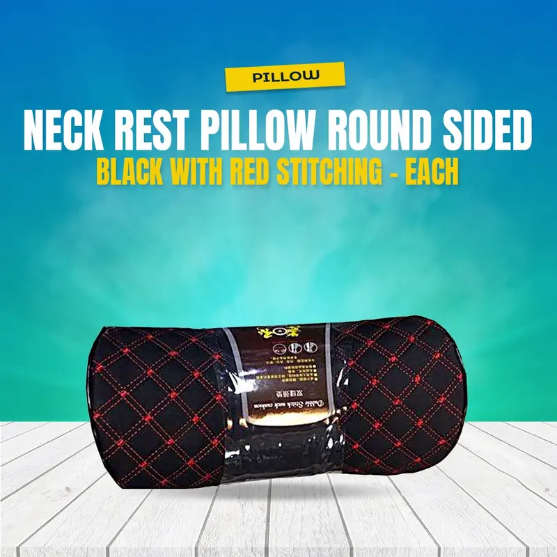 Neck Rest Pillow Round Sided Black With Red Stitching - Each 1