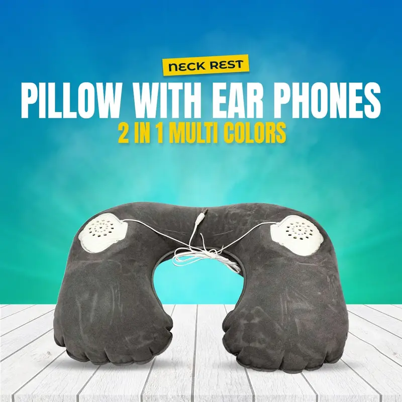 Neck Rest Pillow With Ear Phones 2 In 1 Multi Colors 1