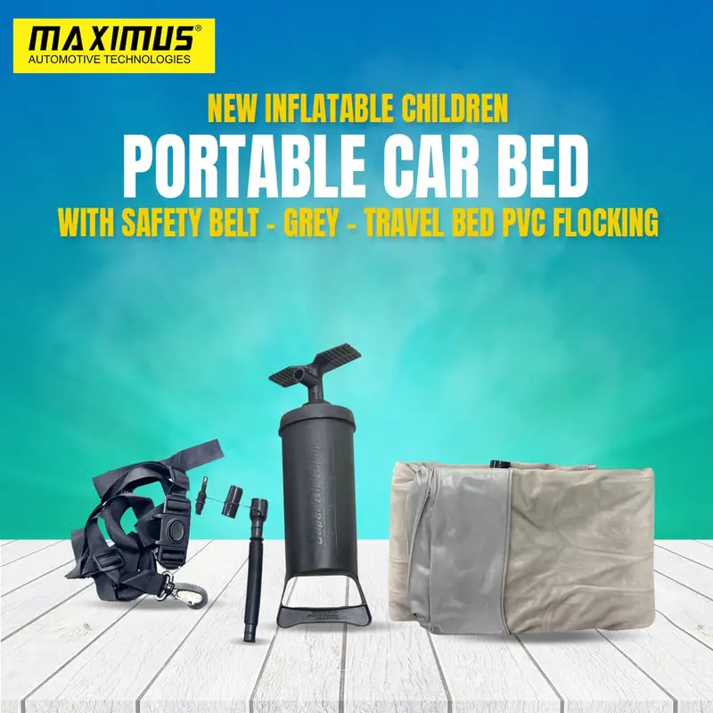 New Inflatable Children Portable Car Bed With Safety Belt - Grey - Travel Bed Pvc Flocking 1