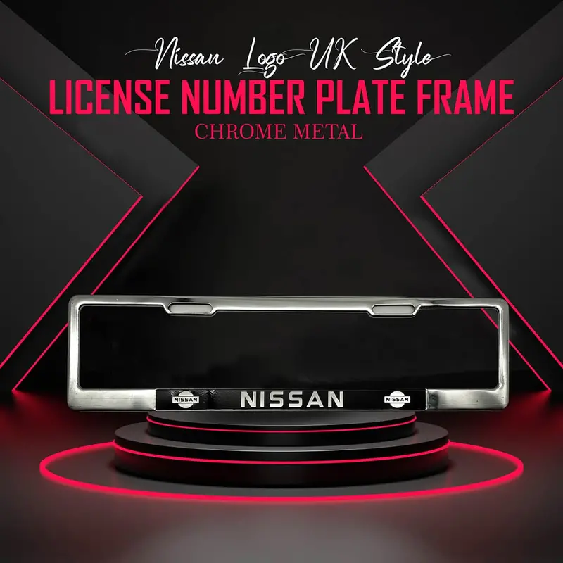 Nissan Logo Uk Style Chrome Metal License Number Plate Frame -  Design B 1