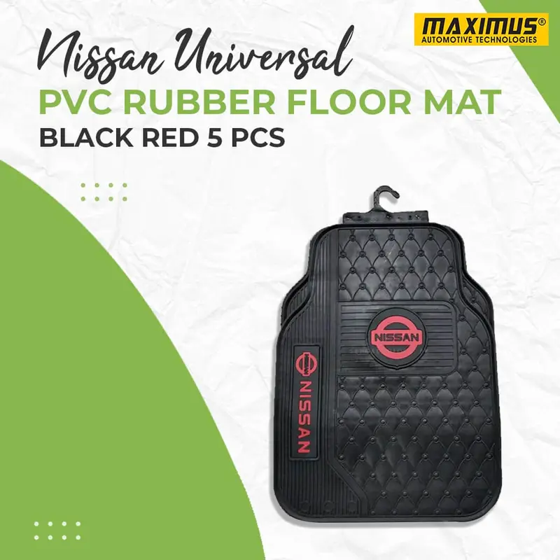 Nissan Universal Pvc Rubber Floor Mat Black Red Mix Design - 5 Pcs - Foot Mat For Car 1