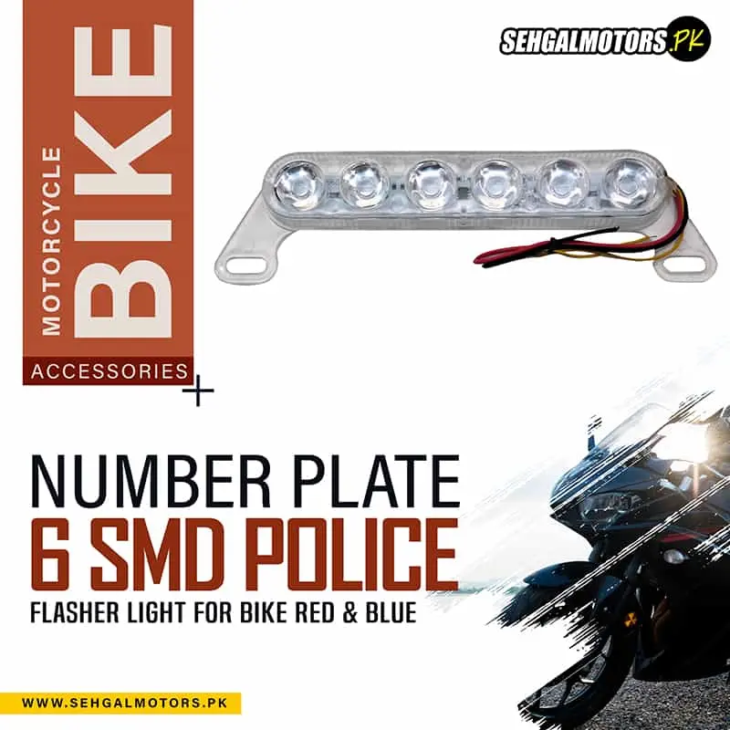 Number Plate 6 Smd Police Flasher Light For Bike Red & Blue 1