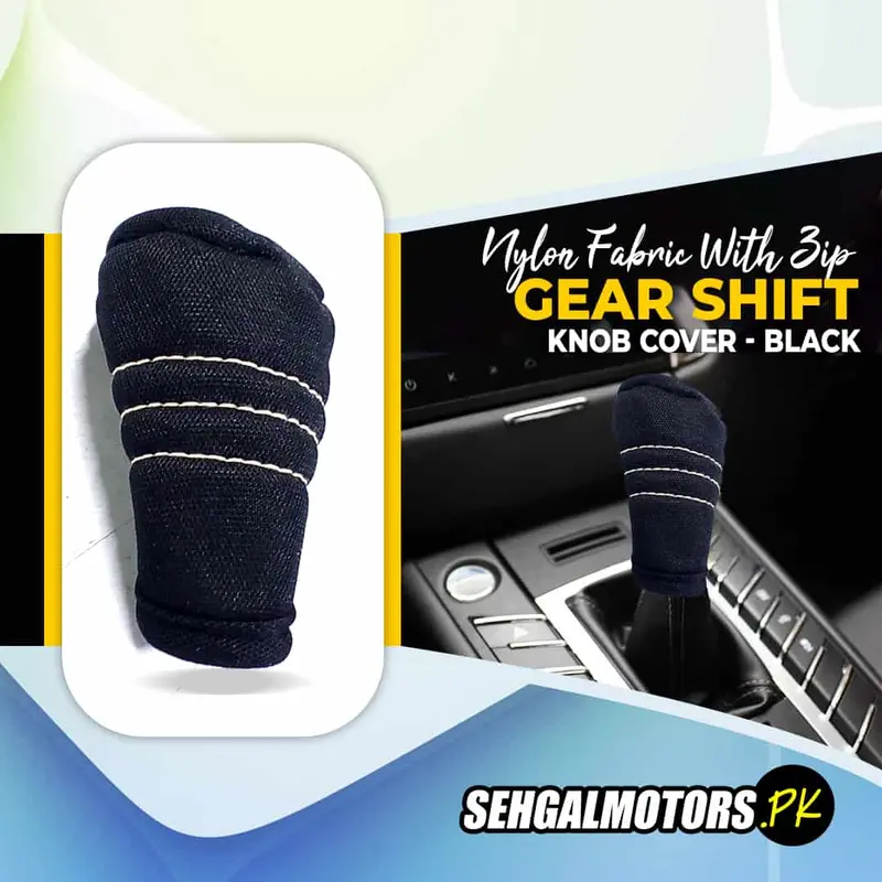 Nylon Fabric With Zip Manual Gear Shift Knob Cover Thread - Black 1