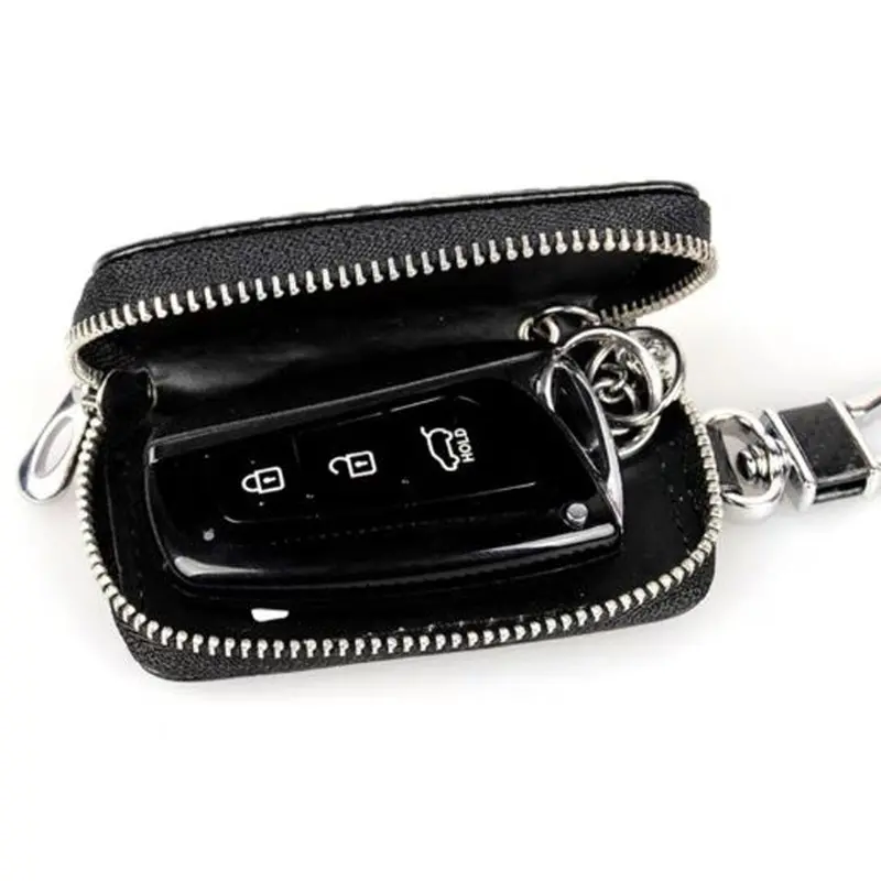 Off-White Zipper Matte Leather Key Cover Pouch Black With Keychain - Ring 2