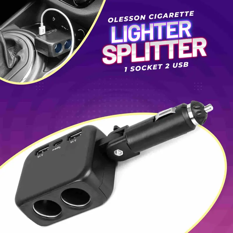 Olesson Cigarette Lighter Splitter - 1 Socket 2 Usb - Type C (1655) 1