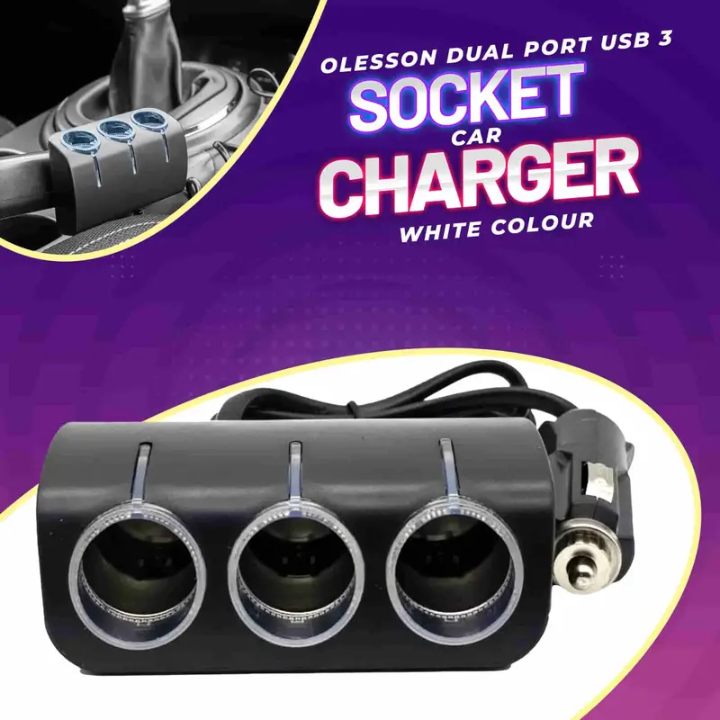 Olesson Dual Port Usb 3 Socket Car Charger - White Colour  - (15211) 20W Customized Car Power Outlet,12V Female 1