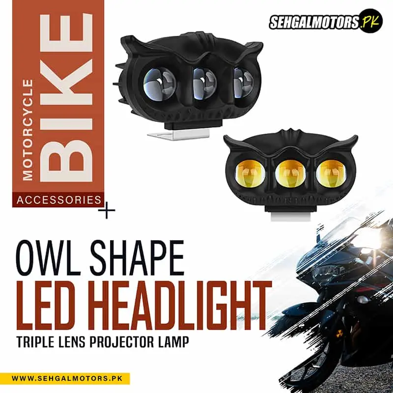 Owl Shape Motorcycle Led Headlight – Triple Lens Projector Lamp - Ullu Shape White & Red Devil Eye 1