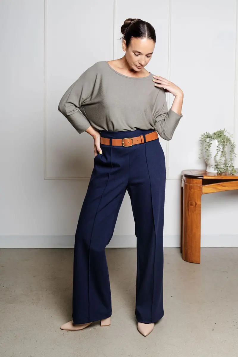 Pantalon Effet Denim Évasé Structuré - Minuit 1