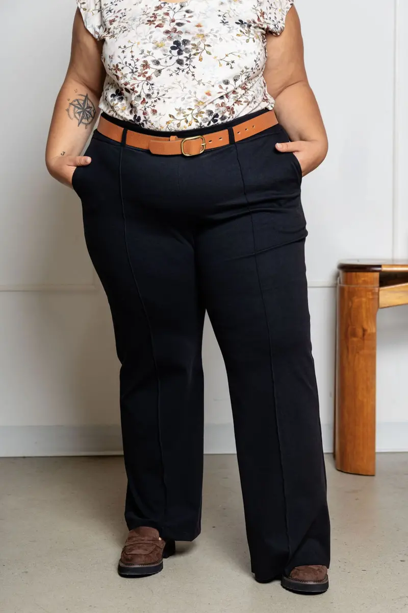 Pantalon Effet Denim Évasé Structuré - Noir 2