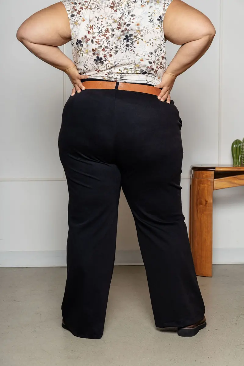 Pantalon Effet Denim Évasé Structuré - Noir 4