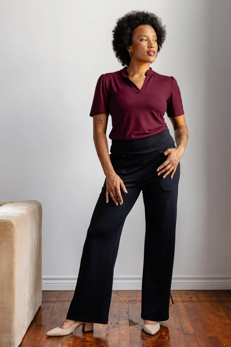 Pantalon Habillé Avec Poches Jambe Semi-Évasée - Noir 1